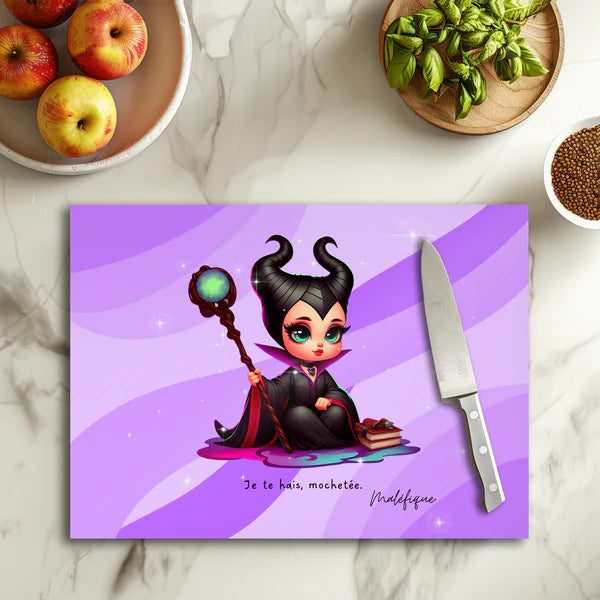 🖤🦇 Planche à découper Maléfique Enchantement Noir – Verre 20 × 28,5 cm