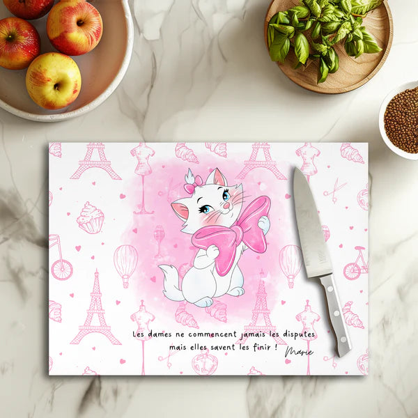 🎀🐱 Planche à découper Marie Élégance – Verre 20 × 28,5 cm