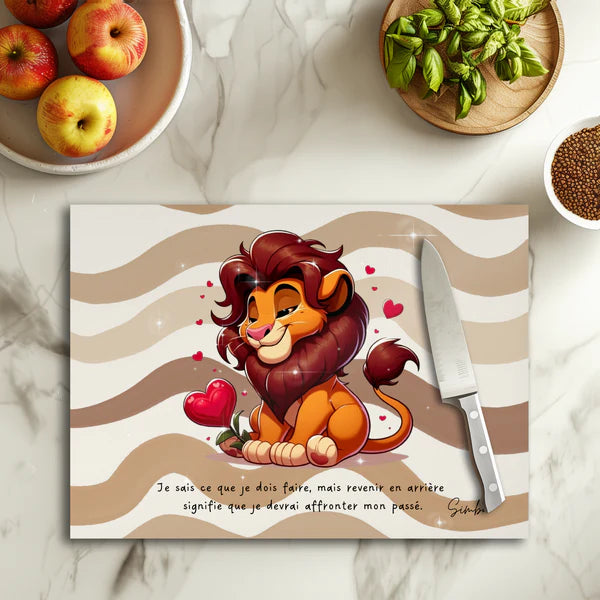 🦁🌅 Planche à découper Simba – Terre des Lions – Verre 20 × 28,5 cm