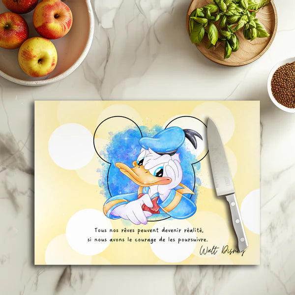 🦆💛 Planche à découper Donald Style – Verre 20 × 28,5 cm
