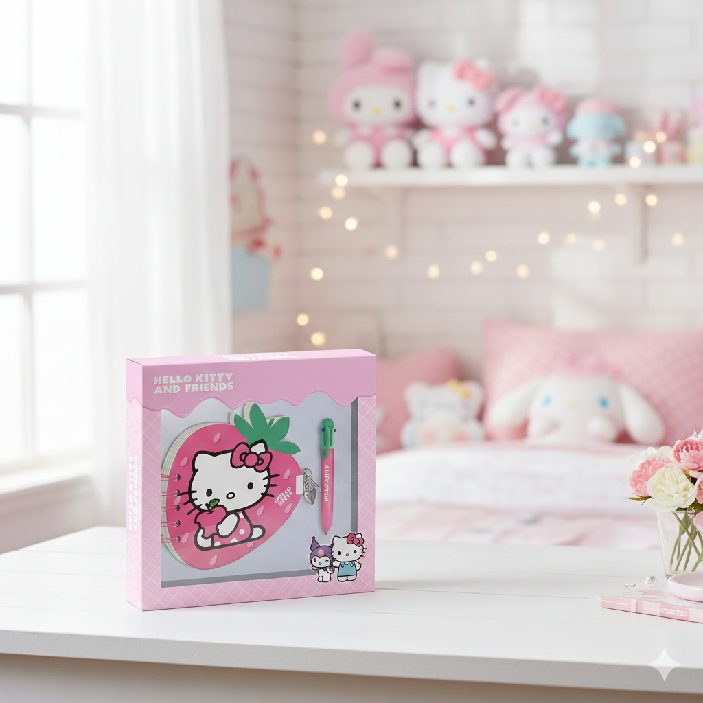 Journal intime + Stylo Fraise Hello Kitty et ses Amis