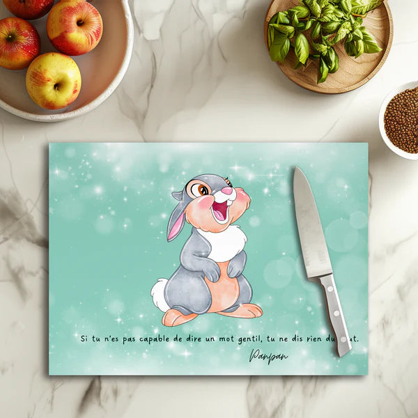 🐰🌼 Planche à découper Panpan Douce Forêt – Verre 20 × 28,5 cm