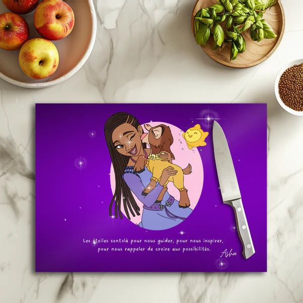 ⭐🌙 Planche à découper Wish – Magie des Étoiles – Verre 20 × 28,5 cm