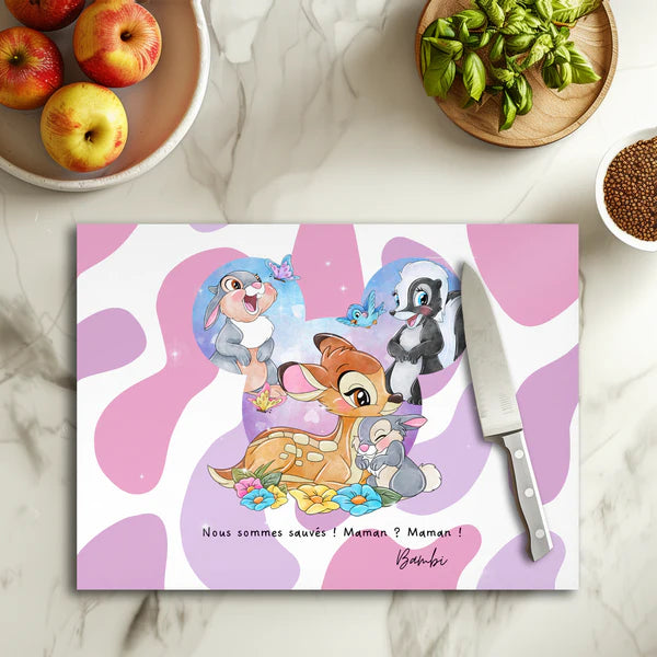 🦌🌼 Bambi Family – Planche à découper en verre