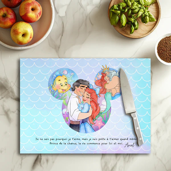 🐚🧜♀️ Planche à découper La Petite Sirène Océan – Verre 20 × 28,5 cm