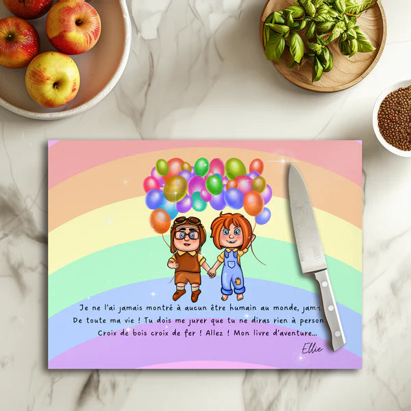 🎈🏠 Planche à découper Là‑Haut Aventure – Verre 20 × 28,5 cm