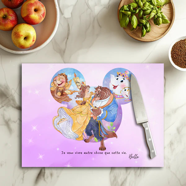 🌹✨ Beauty and the Beast – Planche à découper en verre