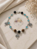 🌿 Bracelet de Cheville – Arbre de Vie, Œil du Tigre & Zircon Bleu