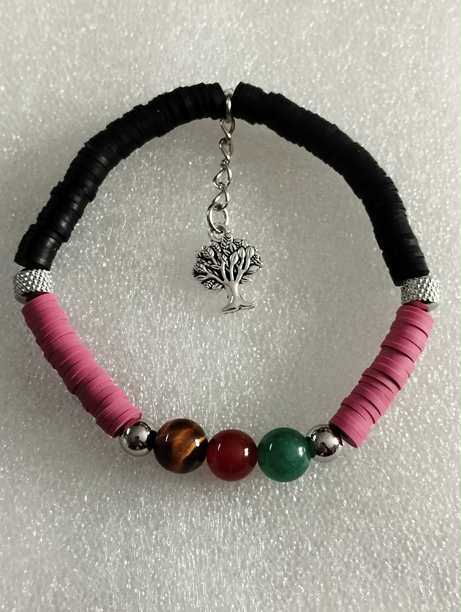 Bracelet Heishi avec Œil de Tigre, Agate Cornaline & Aventurine