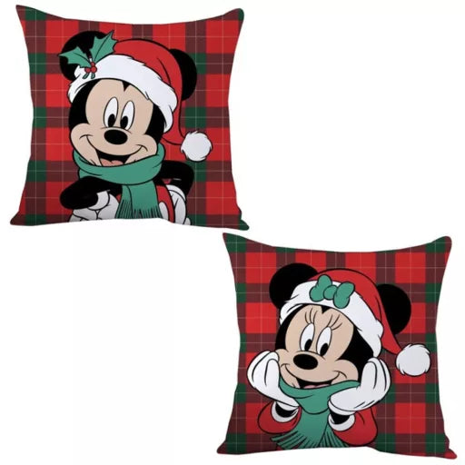 🎄 Coussin décoratif – Disney Minnie, Mickey et Noël – 35 × 35 cm
