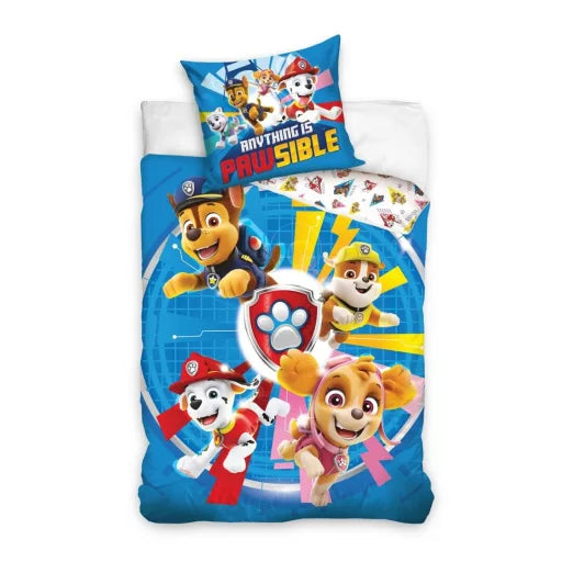 🐶 Parure de lit Paw Patrol Pawsible – 140×200 cm + taie 65×65 cm
