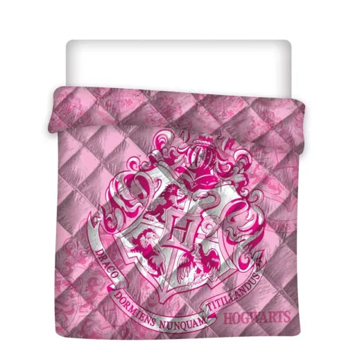 ✨🎀 Couvre‑lit matelassé rose Harry Potter Poudlard – 240 × 220 cm