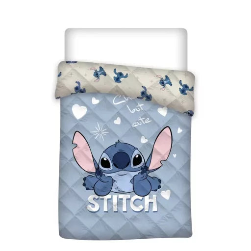💙⭐ Couvre‑lit matelassé Disney Lilo & Stitch – motif chien étoile – 140 × 200 cm