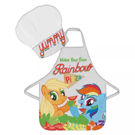 🦄 Ensemble enfant 2 pièces – Mon Petit Poney « Rainbow Pizza » – Tablier + Bonnet