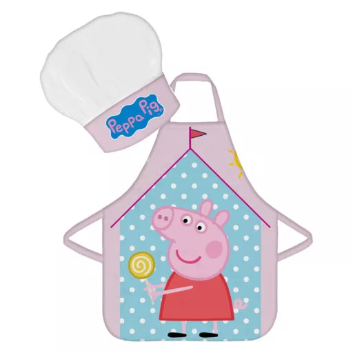 🐷 Ensemble enfant 2 pièces – Peppa Pig « House » – Tablier + Bonnet