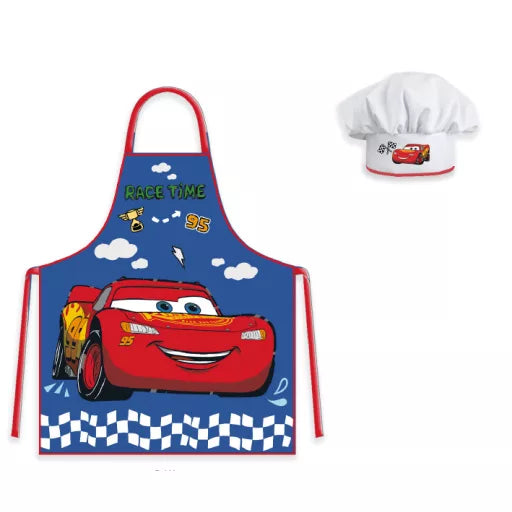 🏁 Ensemble enfant 2 pièces – Disney Cars « Race Time » – Tablier + Bonnet