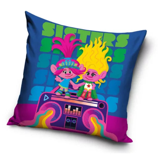 🎶🌈 Taie d’oreiller – Trolls Music – 40x40 cm – effet velours – coussin inclus