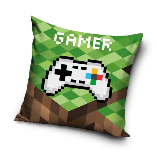 🎮🧱 Taie d’oreiller – Gamer Blocks – 40x40 cm – effet velours – coussin inclus