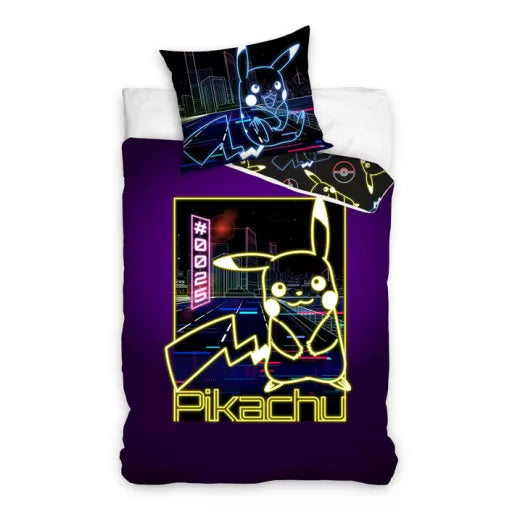 ⚡ Parure de lit Pokémon Néon – 140×200 cm + taie 70×90 cm