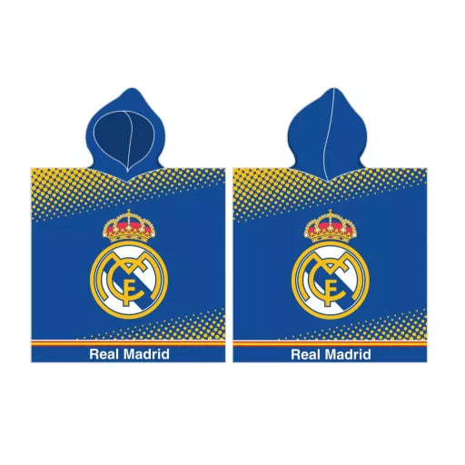 🔵⚽ Poncho de plage – Real Madrid Bleu – 100 % coton – 55 × 110 cm