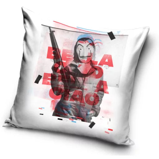 🎭💰 Taie d’oreiller – La Casa de Papel (The Great Money Heist) – 40x40 cm – coussin inclus