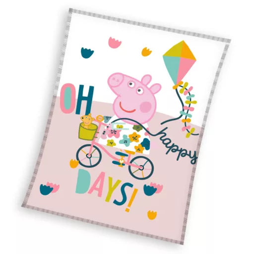 🌞 Couverture polaire corail Peppa Pig – Happy Days – 130 x 170 cm