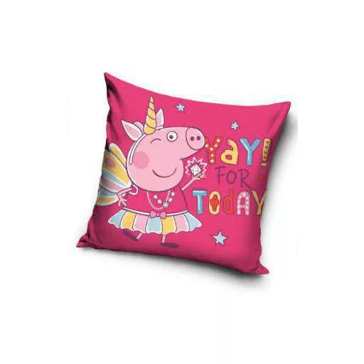 🐷🎉 Taie d’oreiller – Peppa Pig « Youpi ! » – 40x40 cm – coussin inclus
