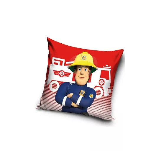🚒 Taie d’oreiller rouge – Sam le pompier – 40x40 cm – effet velours – coussin inclus