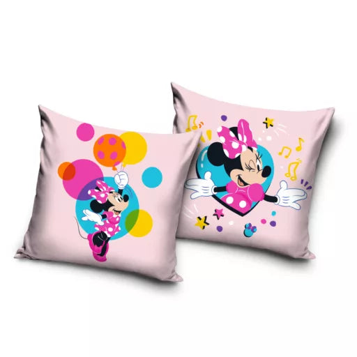 🎈🎀 Taie d’oreiller – Disney Minnie Balloon Joy – 40x40 cm – effet velours – coussin inclus