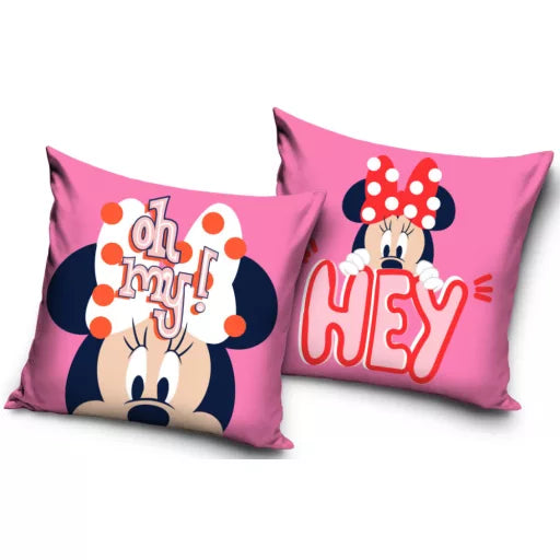 🎀👋 Taie d’oreiller – Disney Minnie Hey – 40x40 cm – effet velours – coussin inclus