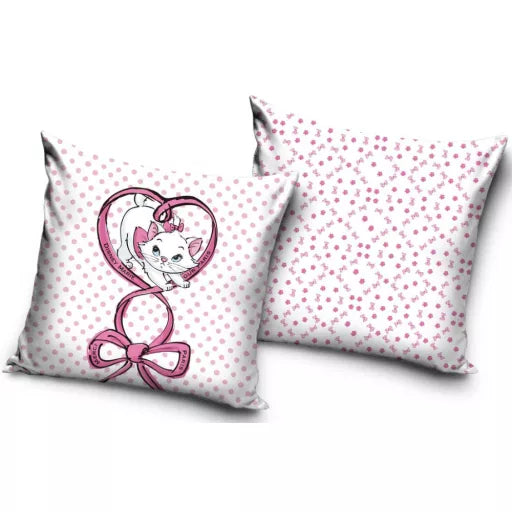 🎀🐱 Taie d’oreiller – Disney Marie Ribbon – 40x40 cm – effet velours – coussin inclus
