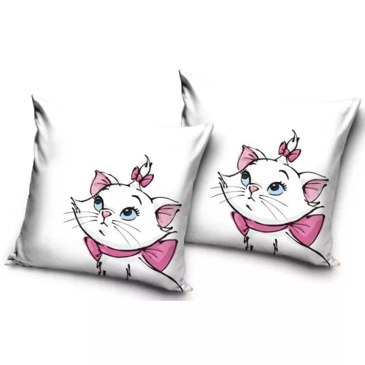 🌸🐱 Taie d’oreiller – Disney Marie Rosy – 40x40 cm – effet velours – coussin inclus