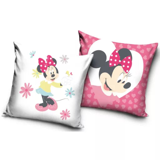 🌼🎀 Taie d’oreiller – Disney Minnie Garden Dreams – 40x40 cm – effet velours – coussin inclus