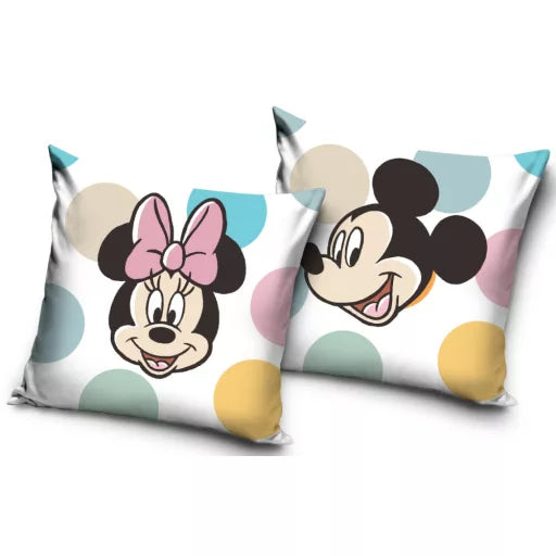 🎀🐭 Taie d’oreiller – Disney Minnie & Mickey à pois – 40x40 cm – effet velours – coussin inclus