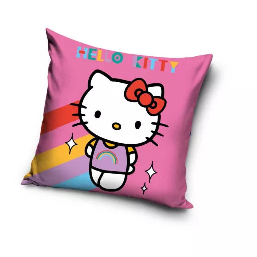 🌈🐱 Taie d’oreiller – Hello Kitty arc-en-ciel – 40x40 cm – effet velours