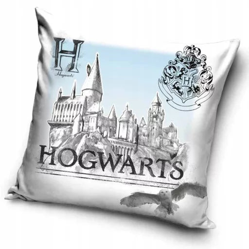 🪄 Taie d’oreiller blanche – Harry Potter Poudlard – 40x40 cm – effet velours
