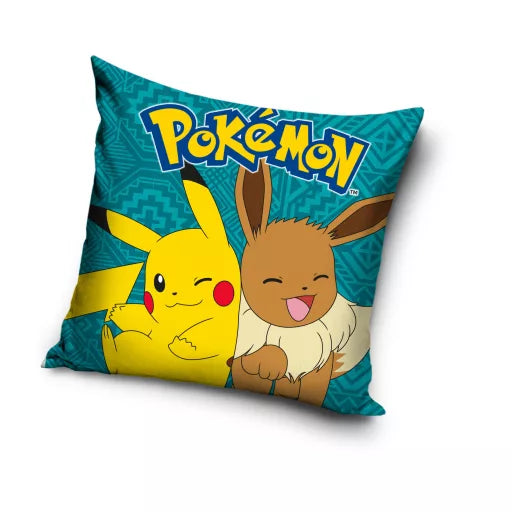 🦊✨ Taie d’oreiller – Pokémon Évoli – 40x40 cm – effet velours – coussin inclus