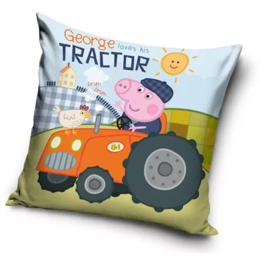 🚜🐷 Taie d’oreiller – Peppa Pig – Tracteur de Georges – 40x40 cm – effet velours – coussin inclus