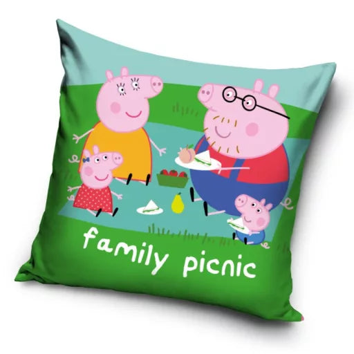 🧺🐷 Taie d’oreiller – Peppa Pig Picnic – 40x40 cm – effet velours – coussin inclus