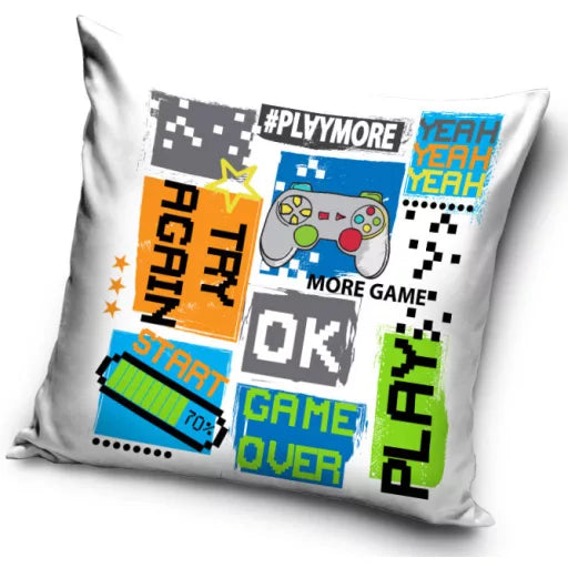 🎮 Coussin décoratif – Gamer Try Again – 40 × 40 cm