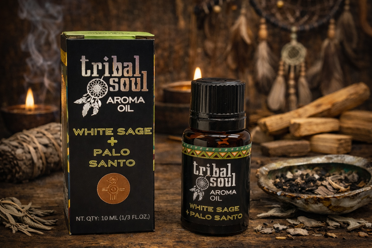 🌿🔥 Huile Parfumée Tribal Soul – Sauge Blanche & Palo Santo (10 ml)