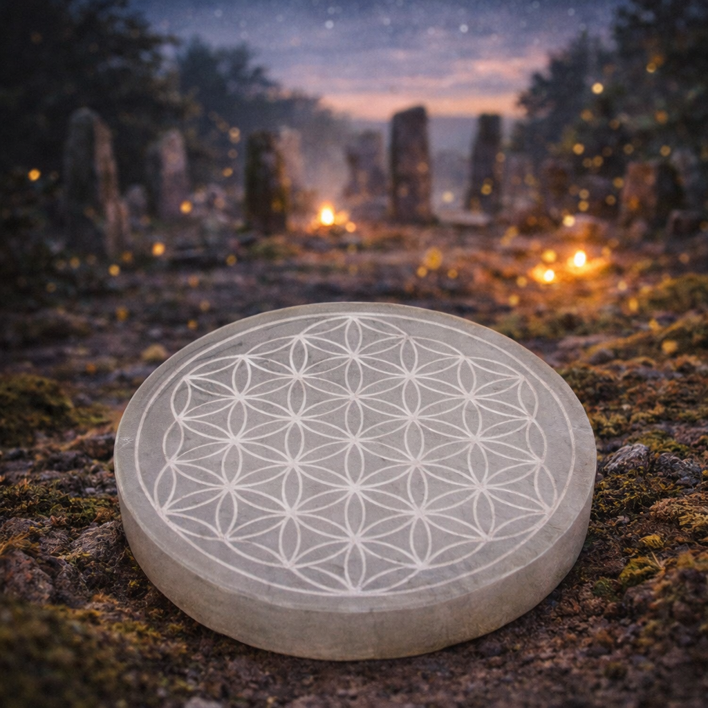 ✨🌙 Plaque de Sélénite – Fleur de Vie (10 cm)