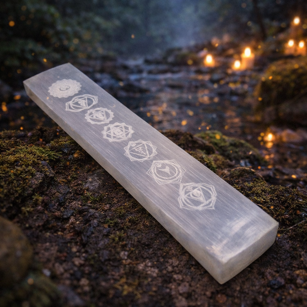✨🌙 Plaque de Sélénite – 7 Chakras