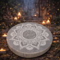 ✨🕉️ Plaque de Sélénite – Motif Om (10 cm)