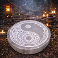 ✨☯️ Plaque de Sélénite Feng Shui – Motif Yin Yang (10 cm)