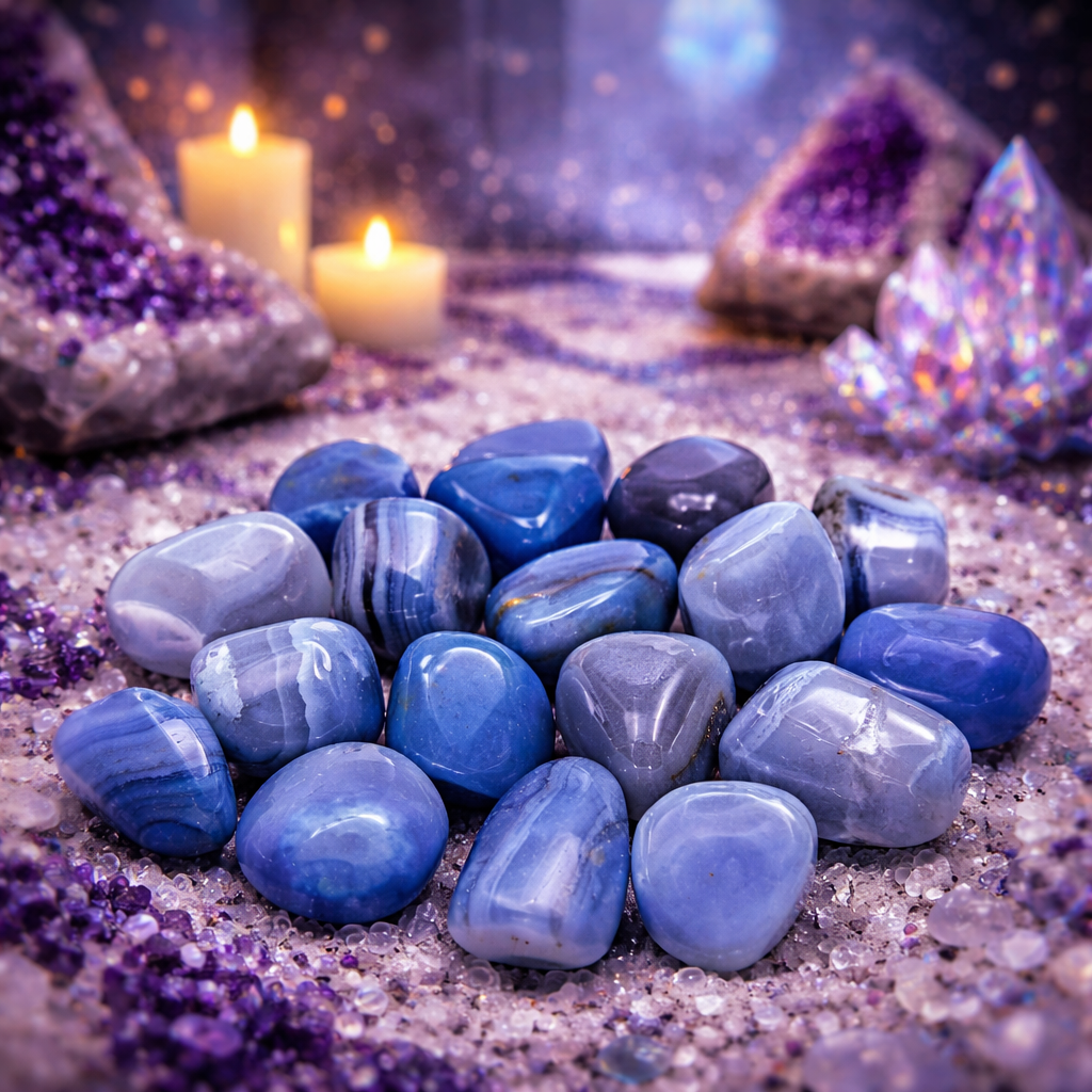 ✨💙 Calcédoine Bleue – Pierre Roulée (3 à 4,5 cm)
