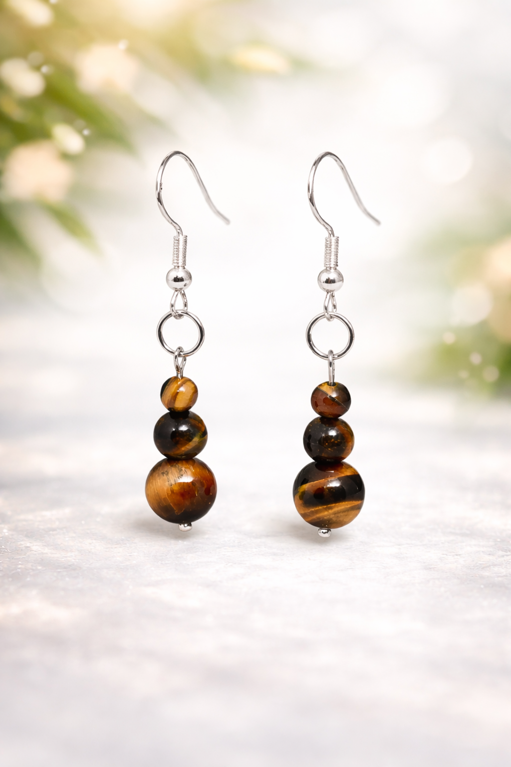 🐅 Boucles d’oreilles en Œil du Tigre – Crochet en Argent 925