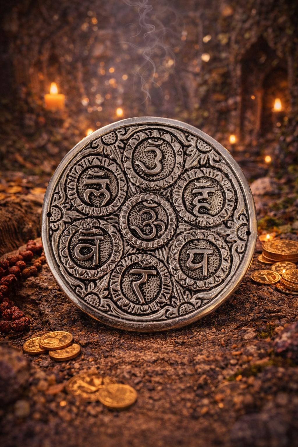 ✨🌀 Porte‑Encens en Métal – Motifs 7 Chakras – 11 cm