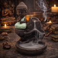 ✨🧘♂️ Porte‑Encens Backflow en Céramique – Bouddha & Pont – 11 cm