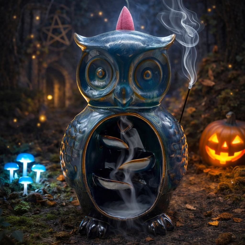 ✨🦉 Porte‑Encens Backflow en Céramique – Hibou – 16 cm